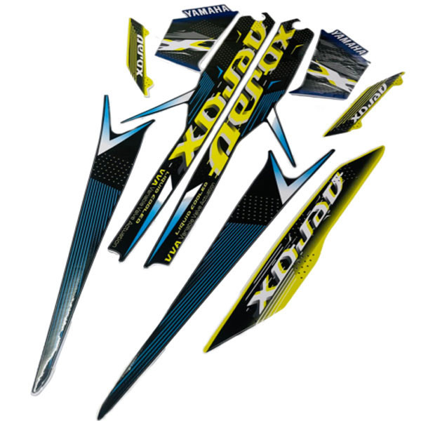 ست برچسب بدنه و رکاب موتور سیکلت وارون مدل B-16-YLW-BLU مناسب برای یاماها آیروکس بسته 9 عددی