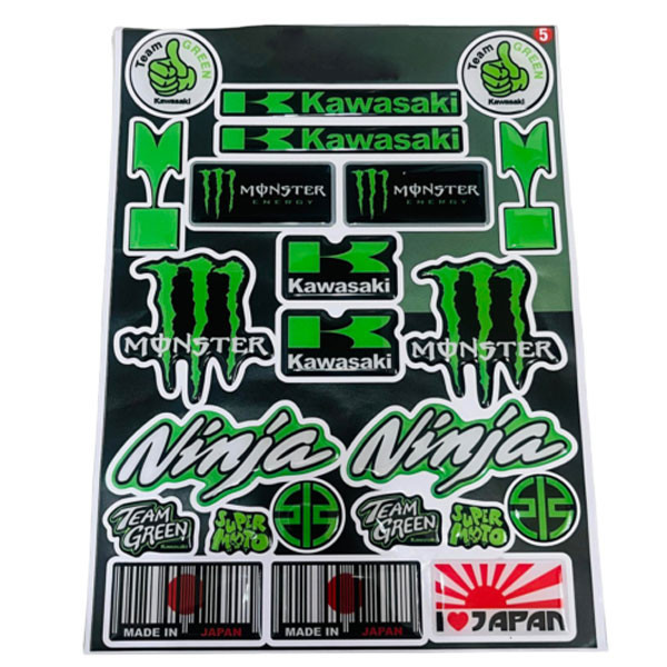 ست برچسب بدنه و باک موتور سیکلت وارون مدل W-3-KAWASA بسته 19 عددی